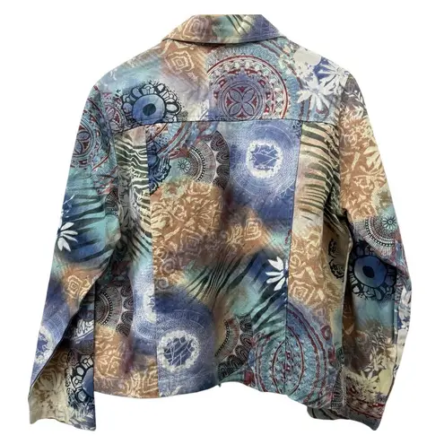 Y2K Keren Hart Medium Colorful Abstract Print Blazer Jacket Wearable Art Funky Blue