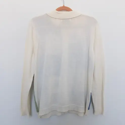 VTG Alfred Dunner Womens Sweater Size S Cream Butterfly Floral Cottage Patchwork