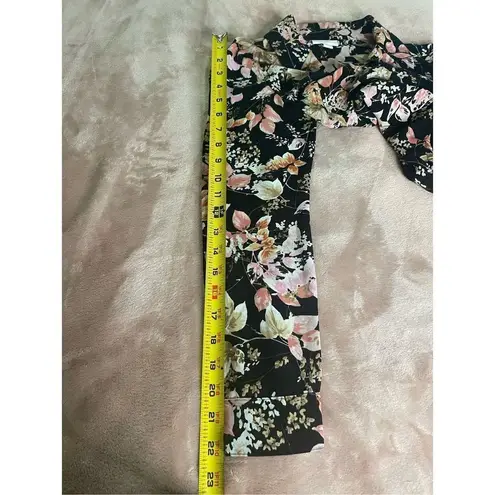 J.Jill  Black Floral Wrap Front Blouse Size XS