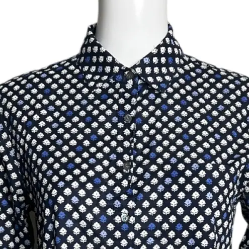 J.Crew  Shirt‎ Womens 4 Floral Popover Blouse Navy Blue White Flower Bud Print