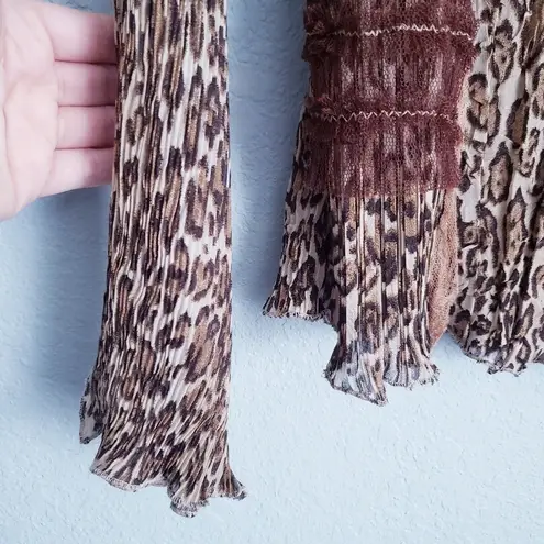 Alberto Makali Plisse Leopard Print Buttondown Lace Embroidered Blouse