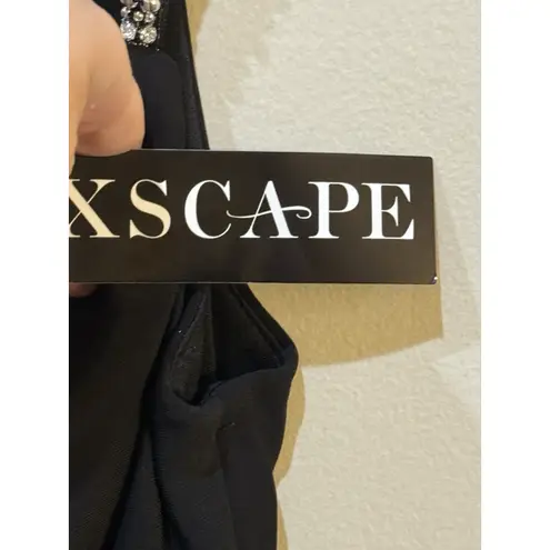 XScape Black Beaded Straps Mesh Inset Gown Size 10 $258 5298X
