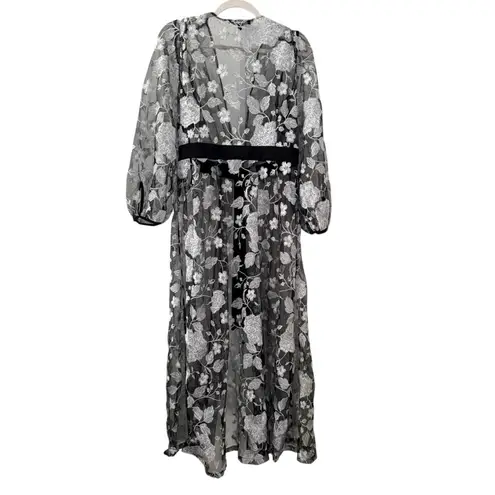 Julia Jordan Womens Gray Floral Embroidery Long Jacket