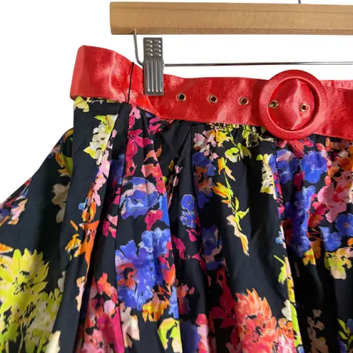 Caroline Constas Reign Black Multi Floral Tiered Ruffle Belted Mini Skirt XL