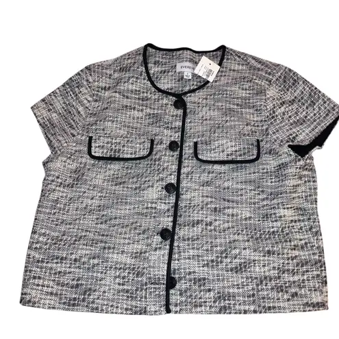 Evereve Margo Short-sleeve Black and White Tweed Jacket-size Large