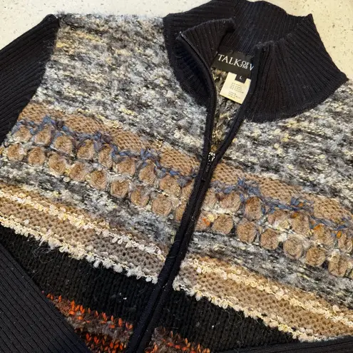Vintage Talk of the Walk Italian Yarn Wool Mohair Textured Zip Sweater Jacket L Black Size L