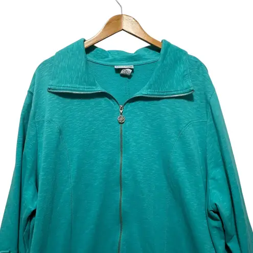 Catherines Women Zip Jacket 3X Teal Lightweight Casual Lounge Comfy Cotton Blend