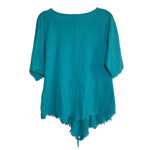 Oh My Gauze Turquoise Cotton Tunic Fringe Asymmetrical Lagenlook Artsy Boho OS Blue Size undefined