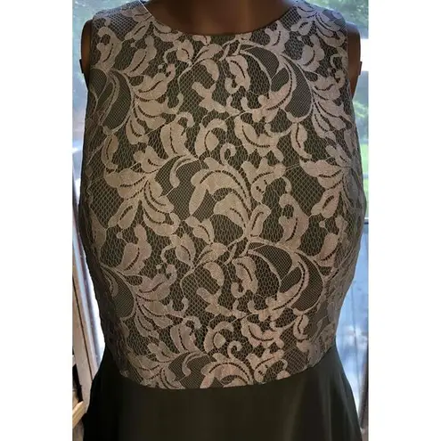 Azazie Lace Overlay Floral Pattern bodice sage bottom Sleeveless Dress A10