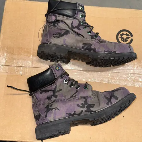 Timberland  Purple Camo Lace Up Boots Women's US 7 Black Collar - Image 4