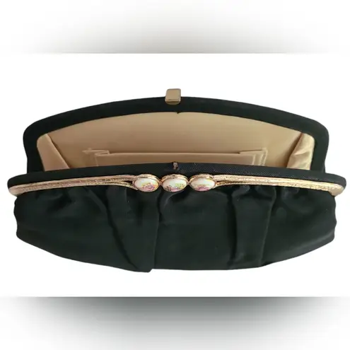 1950s Cameo Embellished Clutch w/ Gold Hardware and Satin Lining