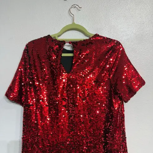 Vanilla Bay  Red Sequin Mini Shift Dress Sz L - Image 8