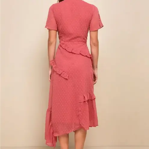 Lulu's Pink Asymmetrical Ruffled Wrap Midi Dress Size XS