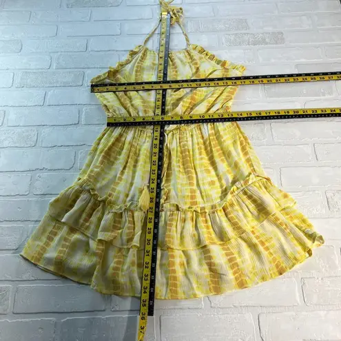 Majorelle Revolve Baker Mini Dress Medium Yellow Tie Dye Halter Tiered Ruffle M