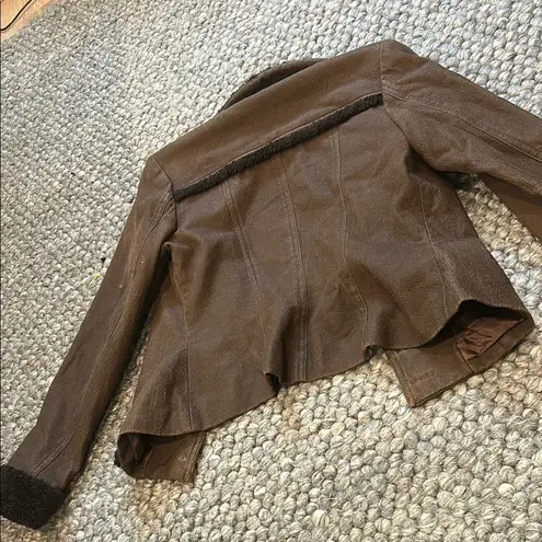 Dorothy Schoelen Silver Collection Brown Faux Fur Trim Blazer Jacket Size 4