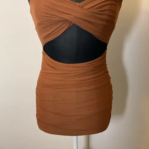 Tic Toc 19. Brown Ruched Bodycon Dress with Sweetheart Neckline