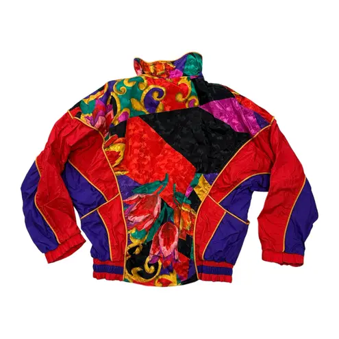 Vintage East West 80s Color Block Funky Windbreaker Jacket Zip Shoulder Pads S Red