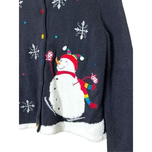 Breckenridge Vintage Black Christmas Snowman Cardigan Sweater Size Petite Small