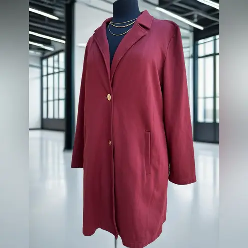 Andrew Marc Maroon Longline Blazer Coat Gold Button Classic Jacket Size M - Image 4