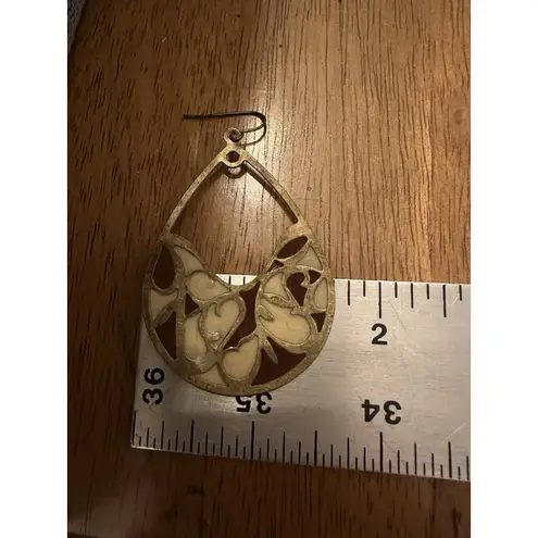 Large Dangle Earrings Pierced Lightweight Metal Artsy Boho Cream Brownish Red