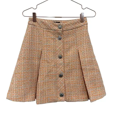 Karen Millen Peach Tweed Button Mini Skirt