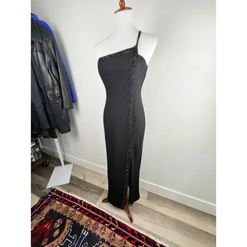Betsy and Adam by Jas Lene Black One Shoulder Beaded Formal Evening Dress Size 8
