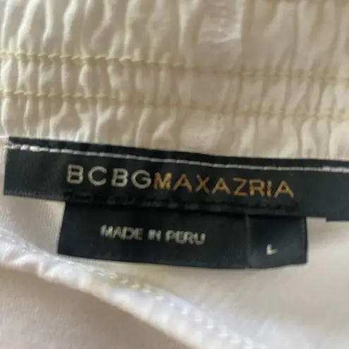 BCBGMAXAZRIA  White smocked neck 100% cotton top. Size Large.