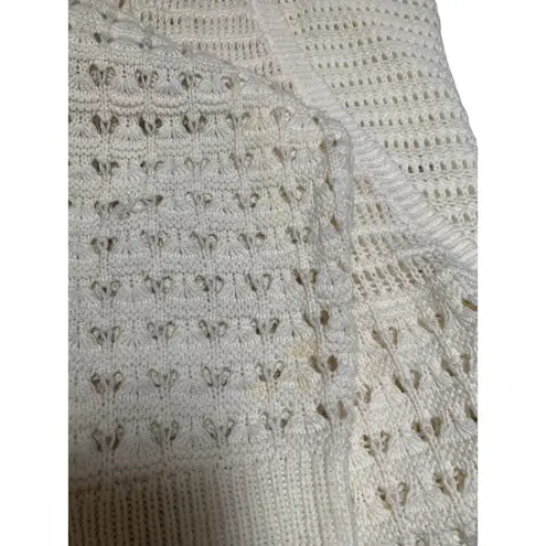 DKNY Jeans Womens Open Knit Cardigan Sweater S White Cotton Acrylic