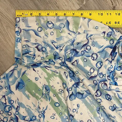 Reel Legends Blue, White & Green Print Short Sleeve V-Neck T-Shirt Size Large