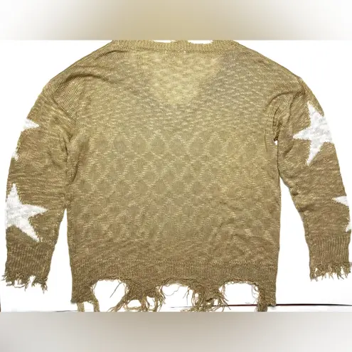 Adora Boutique Oversized Distressed Star Sweater – Size L Gold Size L