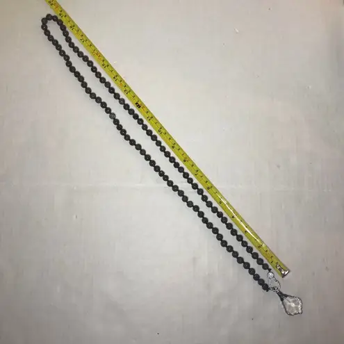 Necklace Black Lava & Pave Beads w/ Crystal Pendant & Pave Lobster Clasp NEW