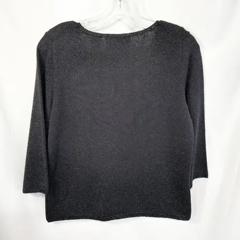Michael Simon New York Medium Sweater Beaded Airplane Sparkly Black Silver 1702
