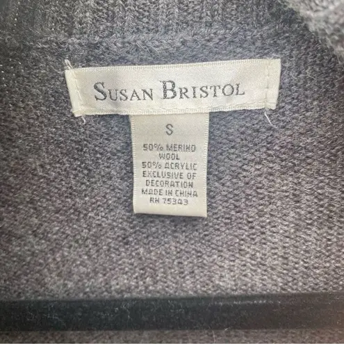 Susan Bristol  Women's Wool Gray Cardigan Sweater Size S Ribbed Cuffs Hem Soft