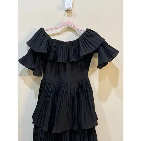 Few Moda Black Ruffled Tiered Midi Dress Pleated Size Medium