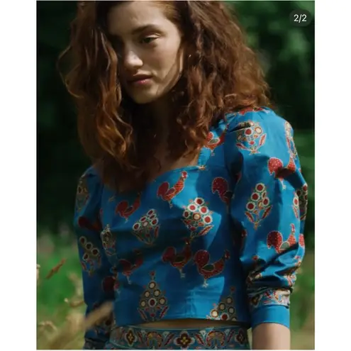 Hunter Bell Cropped Winne Long Sleeve Top in British Birdies Size 6