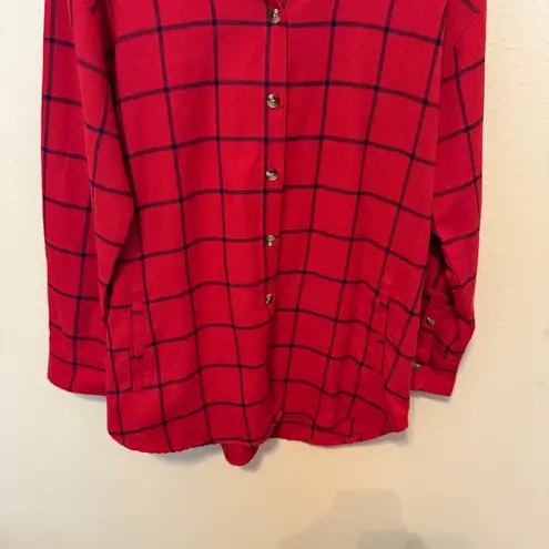 Isaac Mizrahi Live Flannel Shacket Plaid Women’s Medium Red Pockets Long Sleeve