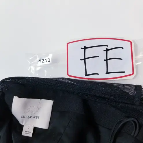 Cinq a Sept Black Ruched Mesh Mini Bodycon Dress Long Sleeves Plunging Neckline Size 2