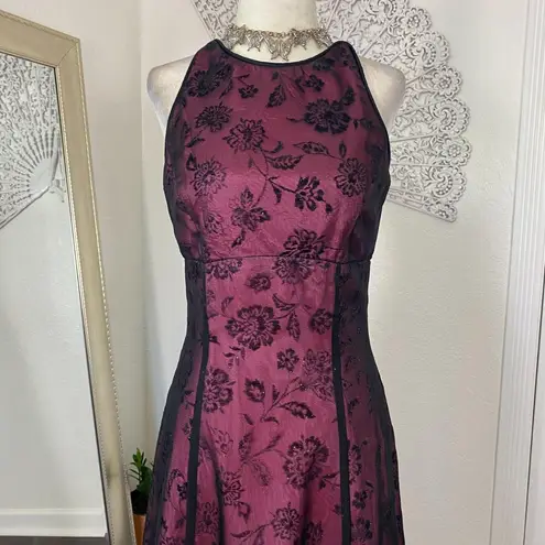 Early 2000's Whimsygoth Black Pink Purple Mesh Rose Crushed Velvet Prom Dress S