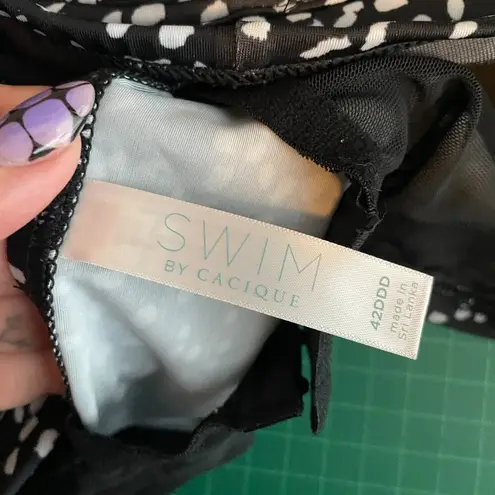 Cacique Women Plus Size 42DDD Black White Bikini Top Lightly Lined Balconette