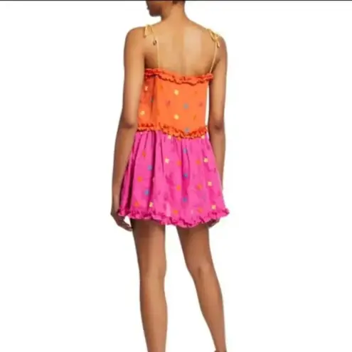 NWT All Things Mochi Nia Tiered Embroidered Linen Ruffle Dress Pink Size XS