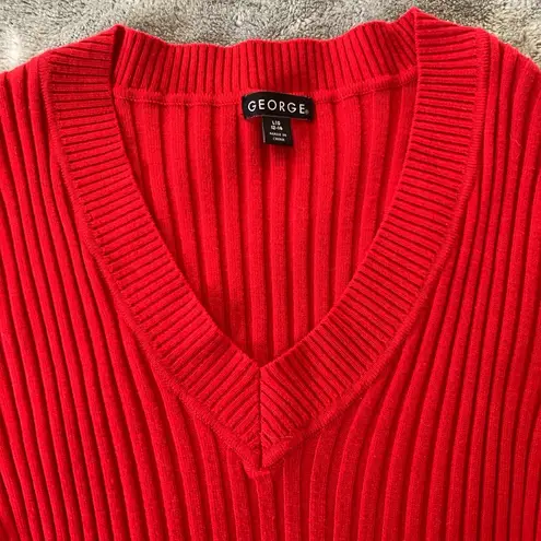 George Size Large Solid Red Ribbed V