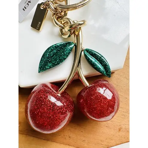 Coach NWT  Orginal CHERRIES RESIN BAG CHARM KEY FOB RING Cherry Keychain Gold/Red