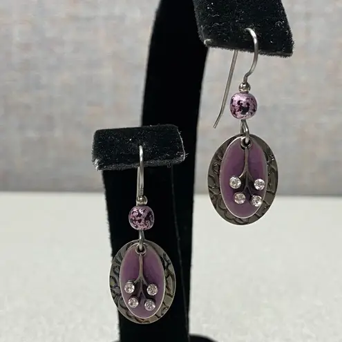 Purple Oval Dangle Earrings Rhinestones Accents Fairycore Fairy Whimsical Goth