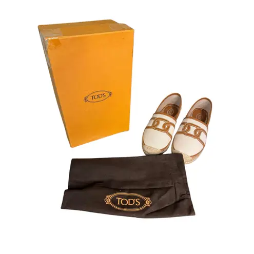Tod’s NIB Gomma Kate Espadrille Flats in Beige Size 39 Brown