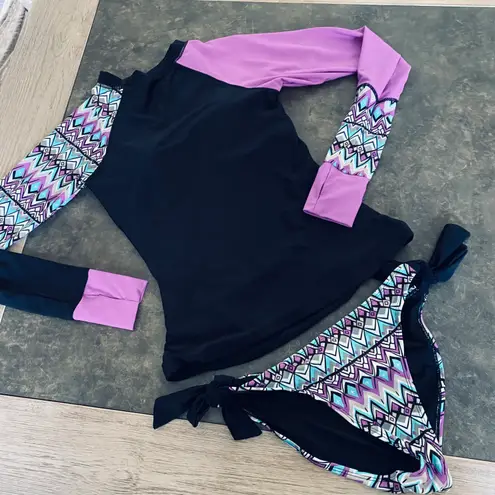 Lopie Women's Long Sleeves Rash Guard Athletic Swim Aztec Tank