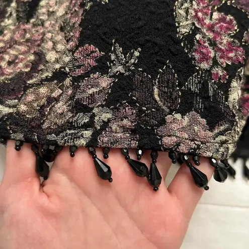 Vintage MSK Black & pink floral jacquard cardigan with beaded fringe Size M