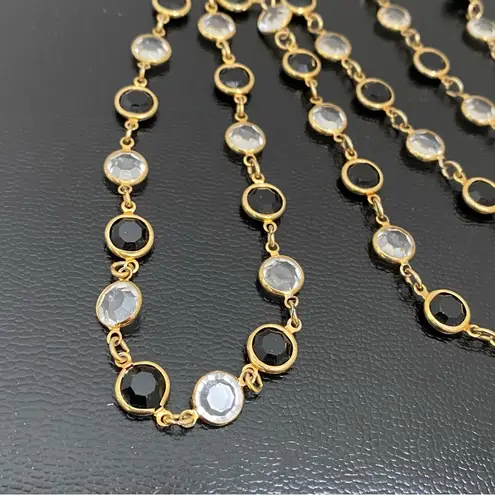 Swavorski Swarovski Signed Necklace with Bezel Set Flat Clear & Black Crystals 35"