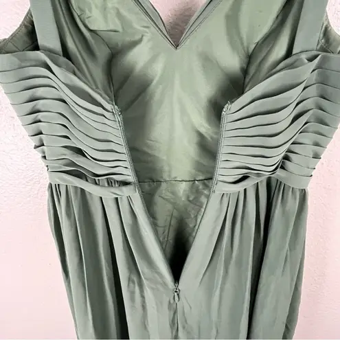 Azazie Eucalyptus A-Line V-Neck Pleated Front Split Chiffon Dress Size A0