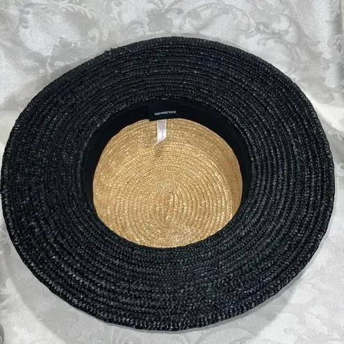 Who What Wear  Black & Tan Color Block Straw Wide Brim Sun Beach Cruise Summer 8”