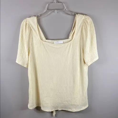 Ces femmeCream Smocked Blouse with Tie Front Size M